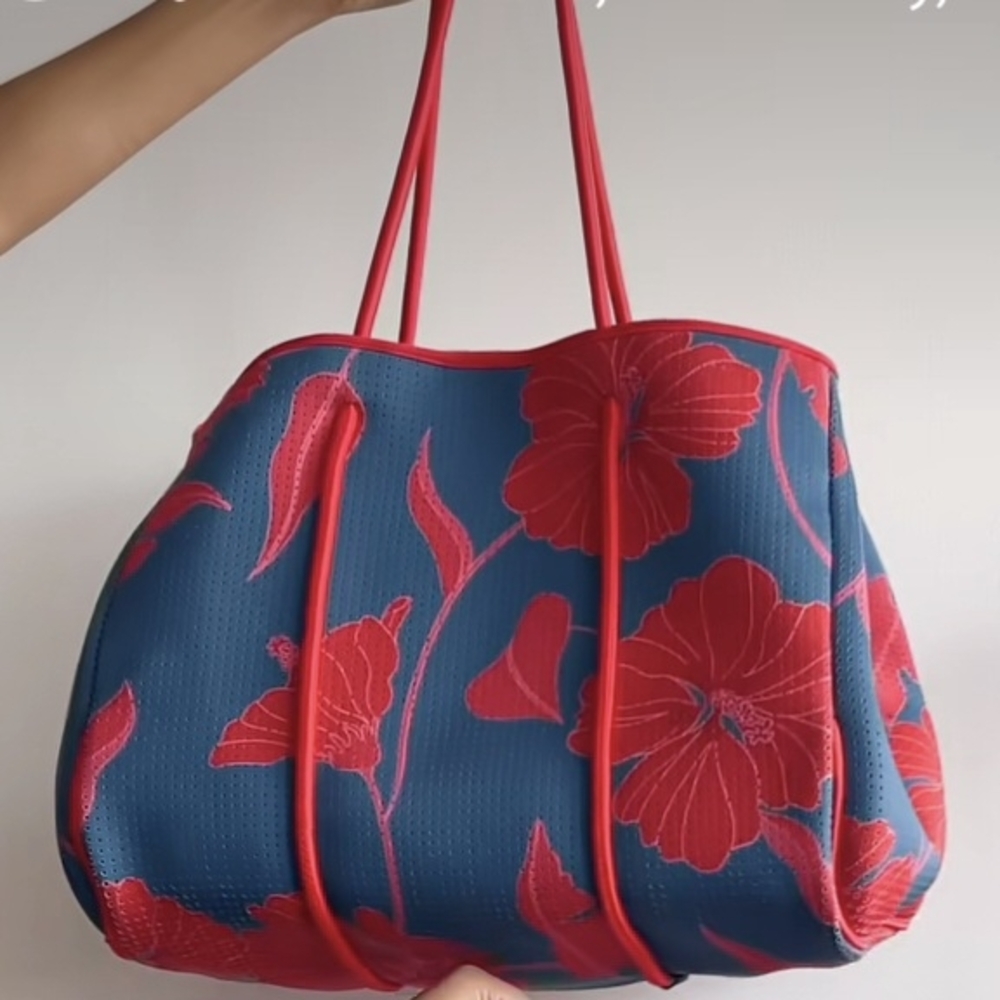 Floral Red and Blue Tote Bag